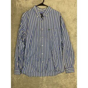 American Eagle Outfitters Mens Large Blue Striped Long Sleeve Button Front Shirt